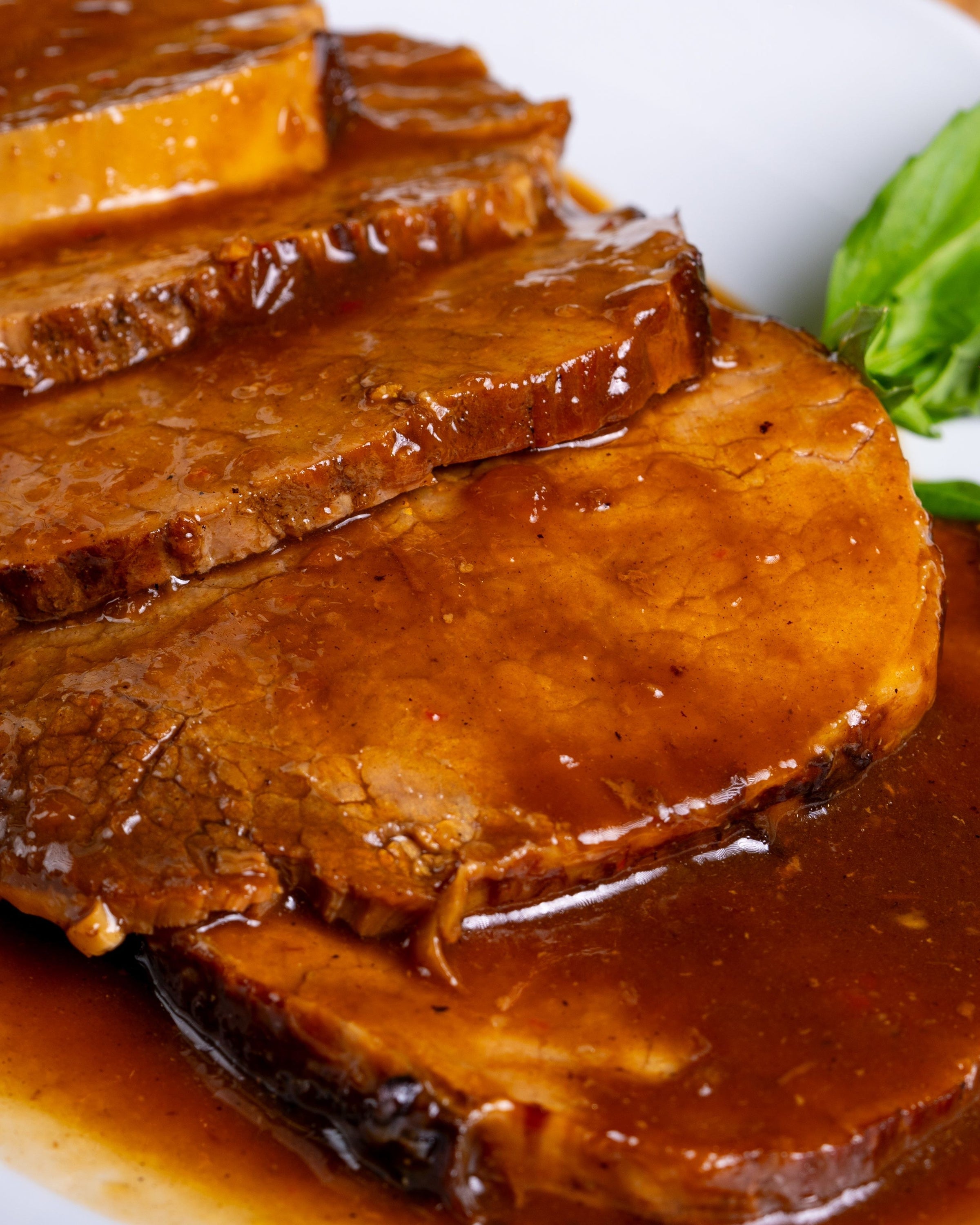 Sliced beef roast with gravy